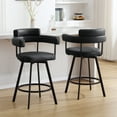 thumbnail image 3 of Zesthouse 26" Counter Height Swivel Barstools, Faux Leather Upholstered Bar Stools Set of 2, Armrests, Metal Base, Black, 3 of 12