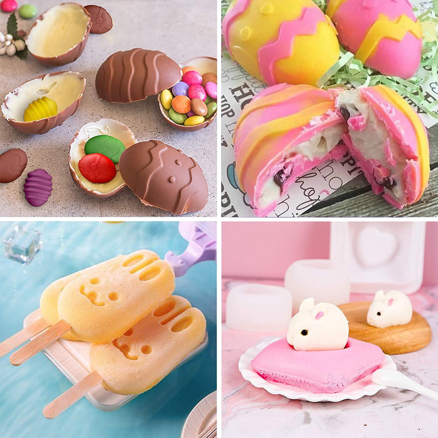 303Pcs Easter Lollipop Molds Silicone, Easter Egg Mould Cute Bunny Mold  Chocolate Hard Candy Sucker Mold Cake Pop Cookie Making Supplies with  Lollipop
