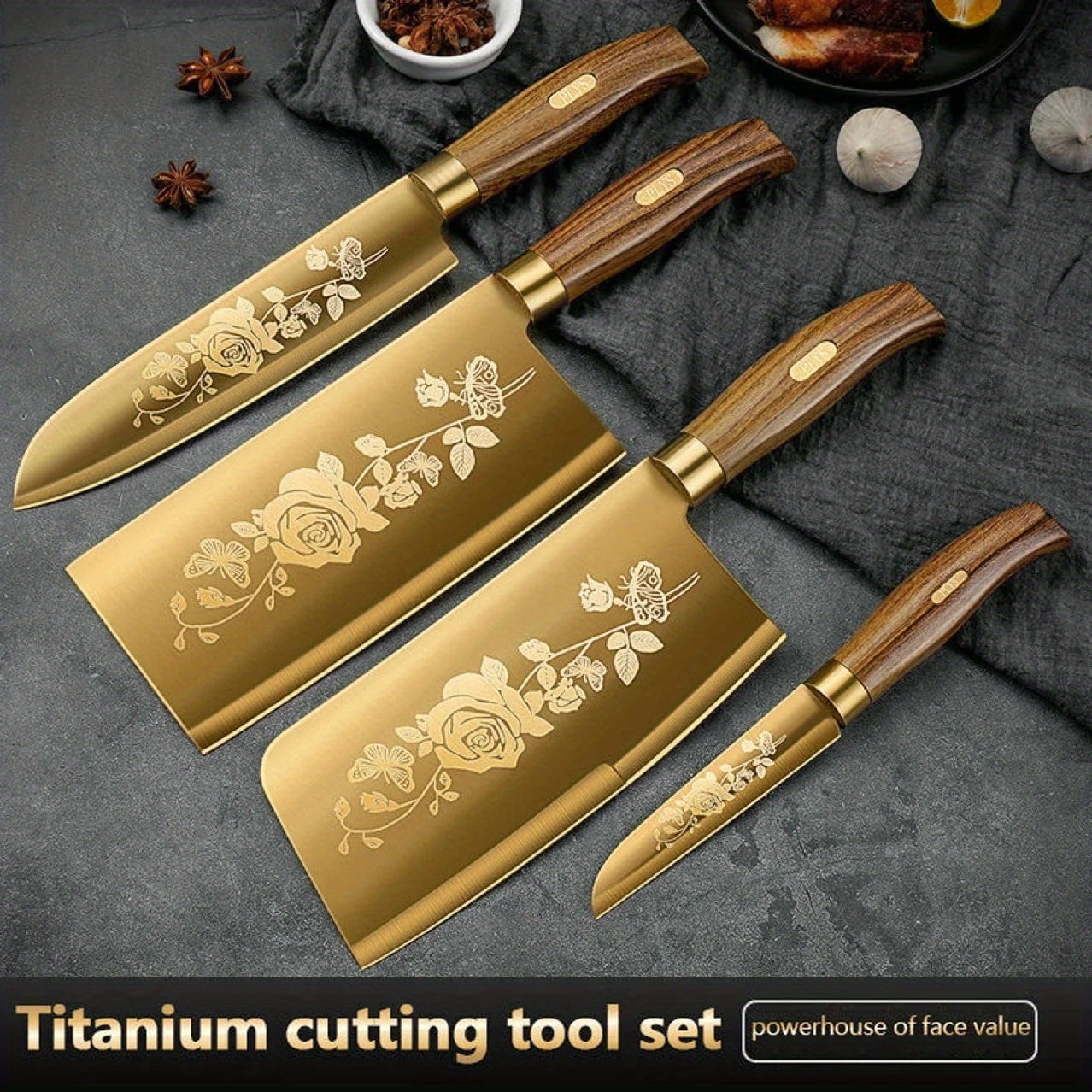 Plys Kitchen Chef Knife Set, 4 Piece Professional Ultra Sharp Knives Set, Non-Stick Coated Stainless Steel for Home and Kitchen