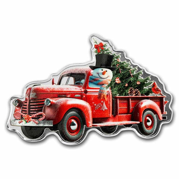 2024 PAMP 1 oz Silver Shaped & Colorized Snowman in Truck (Box)
