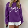 thumbnail image 2 of Holzkary Oversized Sweatshirt for Women Crewneck Bow Print Long Sleeve Pullover Hoodies Tops Fall Fashion Outfits Clothes 2025 Bow Graphic Sweatshirts Pullover Sweatshirts Pullover Tops Purple L, 2 of 5