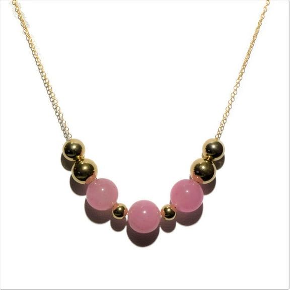 14K Yellow Gold Filled 18.5" Add A Bead Necklace Chain w/ 3 Semi-Precious 10mm Pink Quartz Bead and 6 Decending 14k YGF Beads