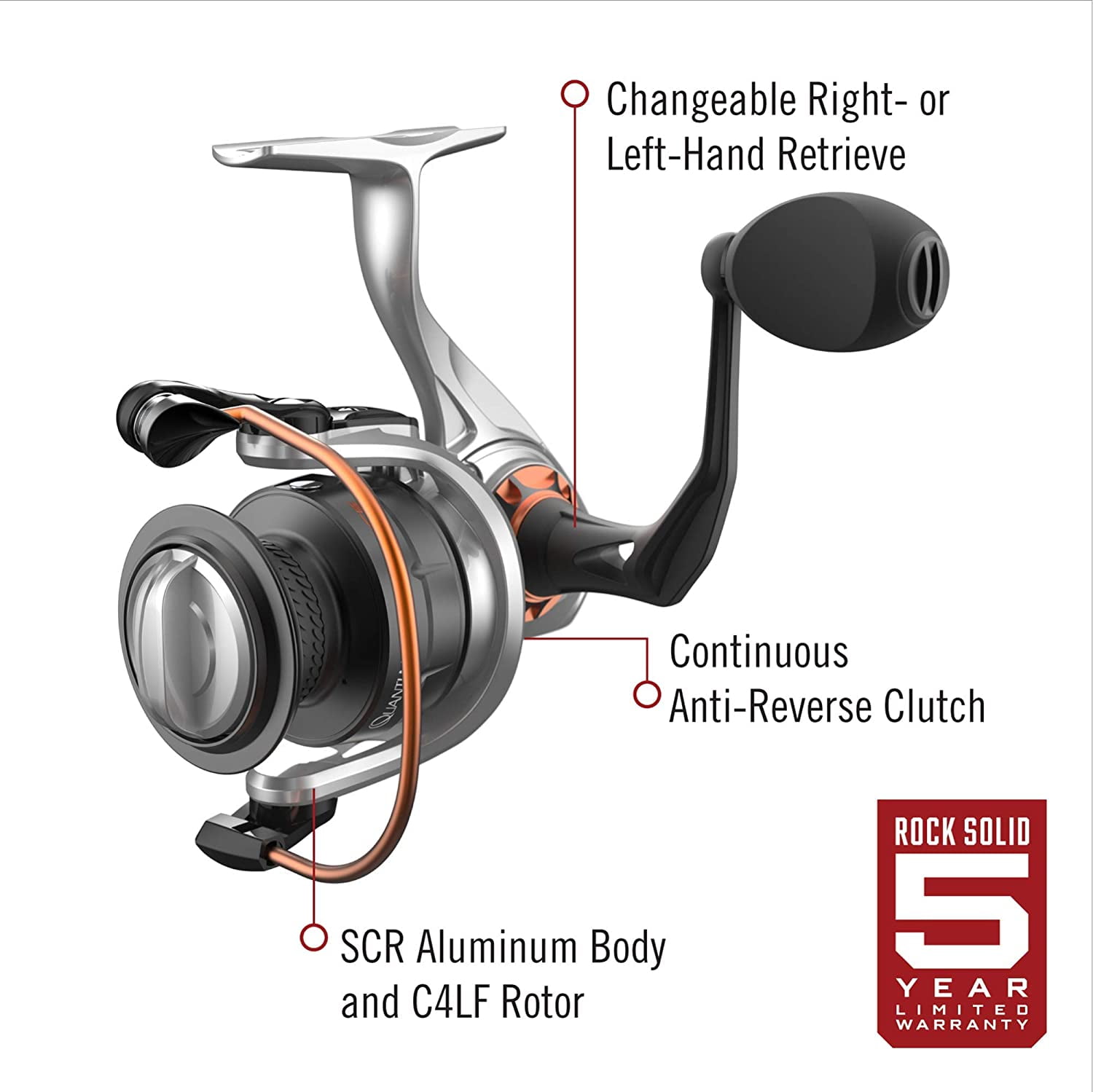 Quantum Reliance Spinning Reel and Fishing Rod Combo, 7-Foot 2-Inch 1-Piece Rod, Size 30 Reel, Silver/Black