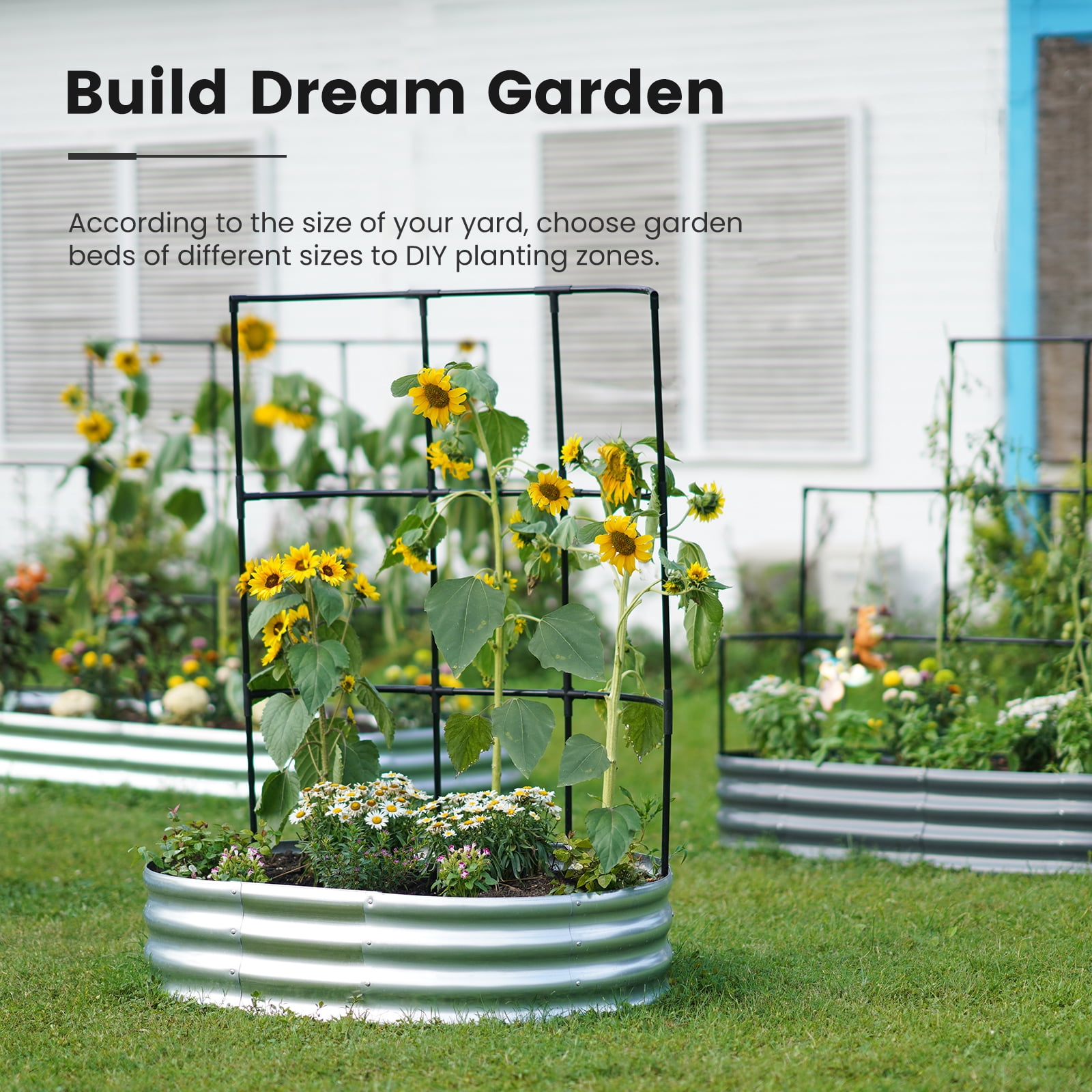 KING BIRD 4x3x1 ft Raised Garden Bed with Wall Trellis Galvanized Steel Metal Planter Garden Box for Outdoor Gardening Vegetables Flowers Silver