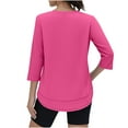 thumbnail image 4 of yardsong Women's Workout Tops Crew Neck 3/4 Sleeve Quick Dry Gym Track T Shirt Fall Basic Sun Protection Shirts for Hiking Running Fitness Hot Pink,XXL, 4 of 7
