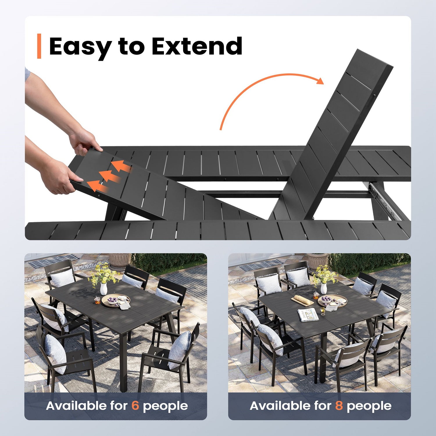 Extendable metal 2024 outdoor dining table