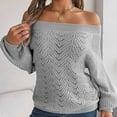 thumbnail image 6 of IROINNID Women's Knit Long Sleeve Off-The-Shoulder Sweater Ladies Casual Relaxed Fit Solid Fall Tops,Gray, 6 of 8