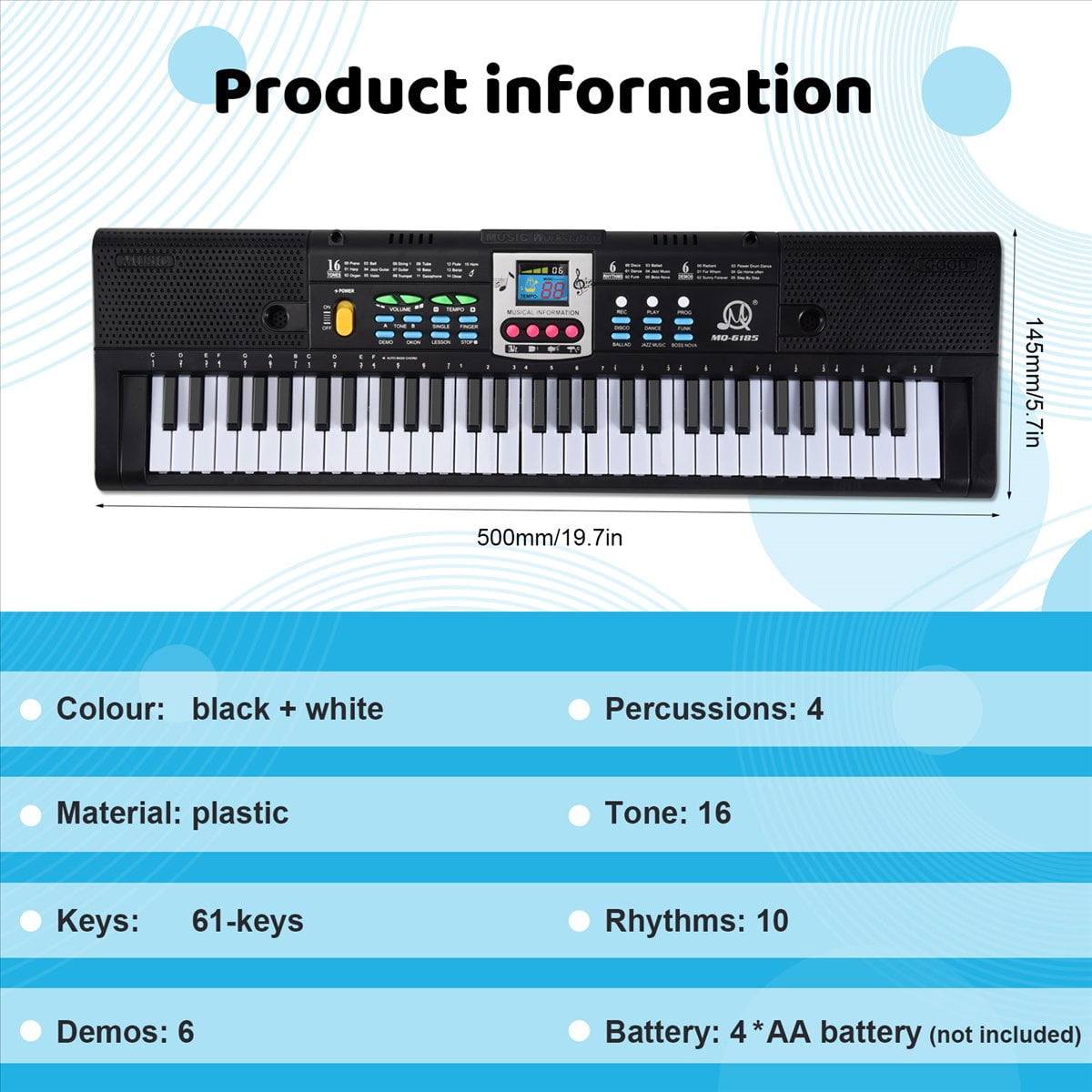 61 Keys Electronic Piano Digital Music Keyboard Musical Instrument Gift with Microphone for Kids Beginners