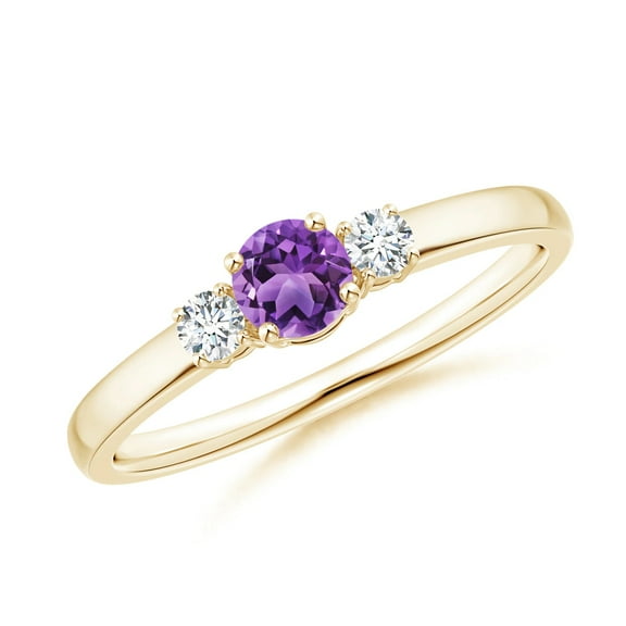 Three Stone Band Ring Round Cut Amethyst 925 Silver Yellow Plated Women Ring Jewelry Size US- 8.5