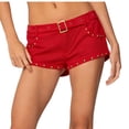 thumbnail image 4 of Maqroz Womens Low Rise Studded Denim Shorts Lightweight Breathable Summer Party Clubwear Casual Outfits for Night Out Street Style with Pockets, 4 of 5