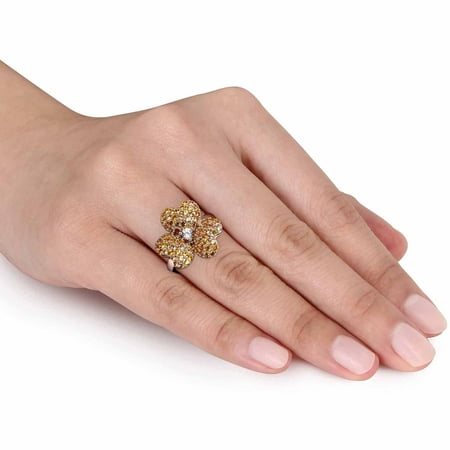 1-1/2 Carat T.G.W. Created White Sapphire and Created Yellow Sapphire Sterling Silver Flower Ring