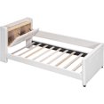 thumbnail image 5 of Modern Upholstered Platform Bed, Twin Size Upholstered Platform Bed with Guardrail, Storage Headboard and Footboard, No Box Spring Needed/Noise-Free (Beige, Twin), 5 of 7