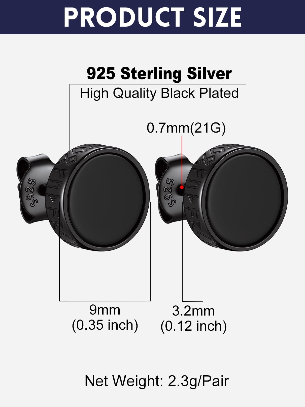 Bandmax Black S925 Silver Stud Earrings for Men Women Natural Black Onxy with Viking Rune Ear Studs Gift for Father's Day Christmas Valentines