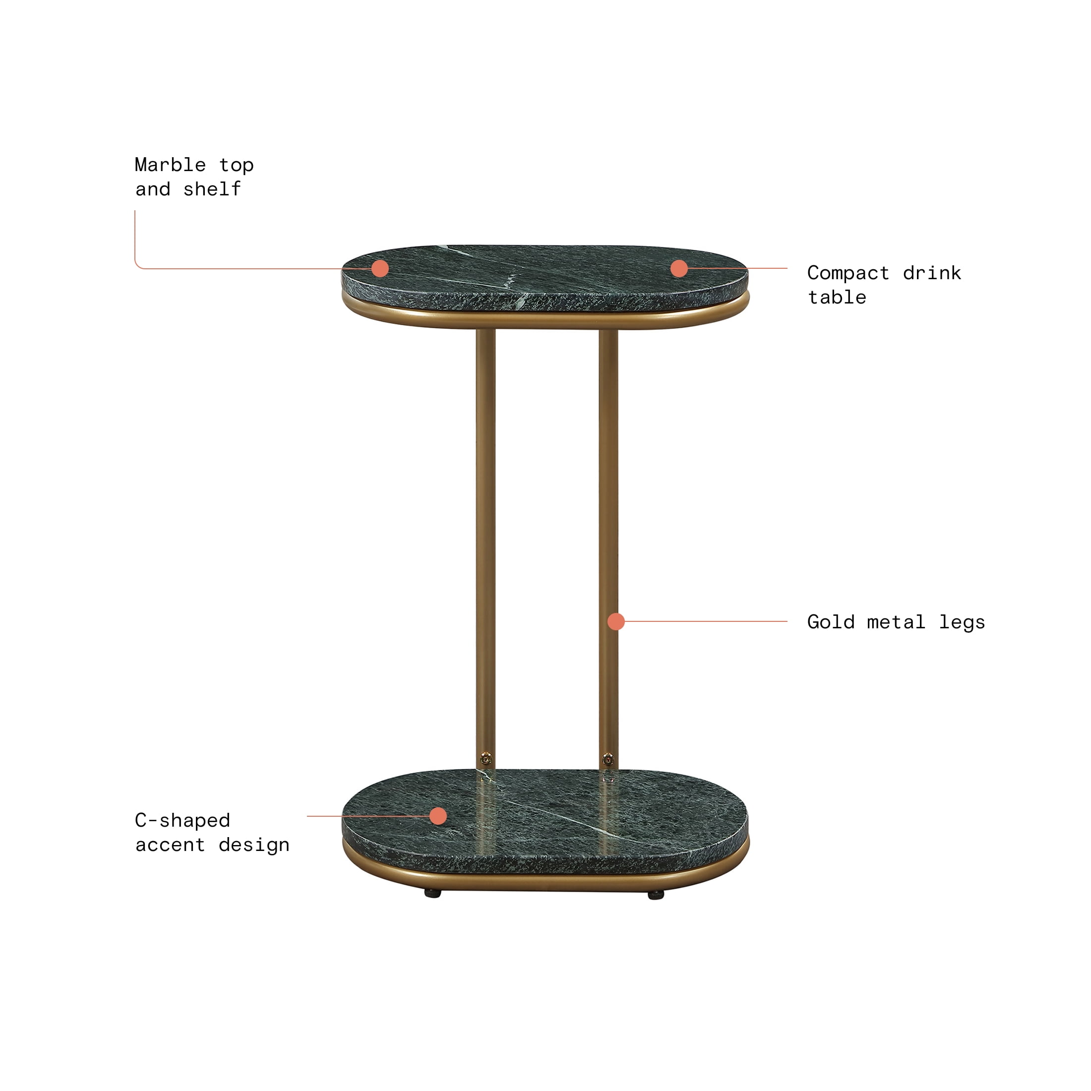 Beautiful Lane Drink Table by Drew Barrymore, Green and Gold
