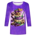 thumbnail image 5 of Ounisa Womens Funny Mardi Gras 3/4 Sleeve Sequins Mask Printed Shirts Tunics 2025 Trendy Holiday T-Shirts Carnival Pullover, 5 of 5