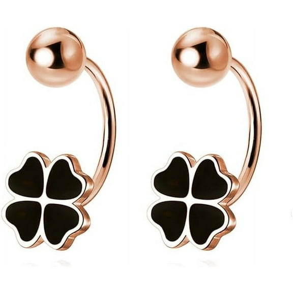 Solid 925 Sterling Silver Clover Flower Half Hoop Earrings for Women Teens Black Clover Hoop Earrings Huggie Shamrock Earrings