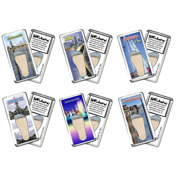 Jacksonville FootWhere Souvenir Fridge Magnets. 6 Piece Set. (JX200 - Assorted)