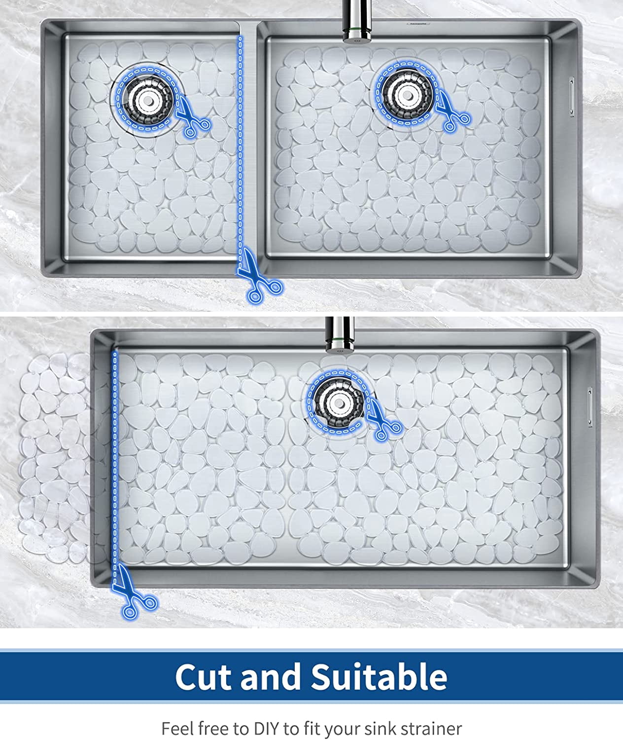JJEAN-Pebble Sink Mat for Stainless Steel/Ceramic Sinks, PVC Eco-friendly Sink Protectors for Bottom of Kitchen Sink, Dishes and Glassware, Fast Draining, 15.7 x 11.8 inch (2 PACK, Clear)
