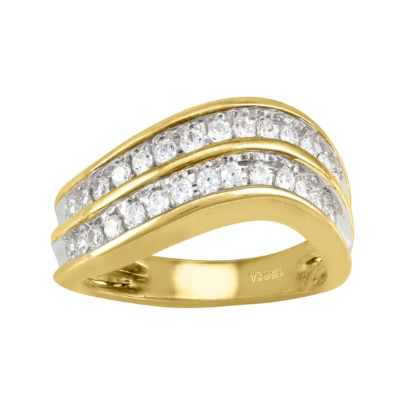 Gold Over Sterling Silver with 0.50 CTTW Natural White Diamond Wave Ring