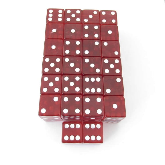 Red Transparent Dice with White Pips Square Corners D6 19mm (3/4in) Set of 50 Wondertrail