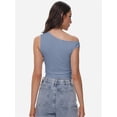 thumbnail image 2 of Women One Shoulder Ruched Crop Tank Tops Casual Off The Shoulder Twist Strap Summer Tanks Tops Going Out Crop Shirts, 2 of 6