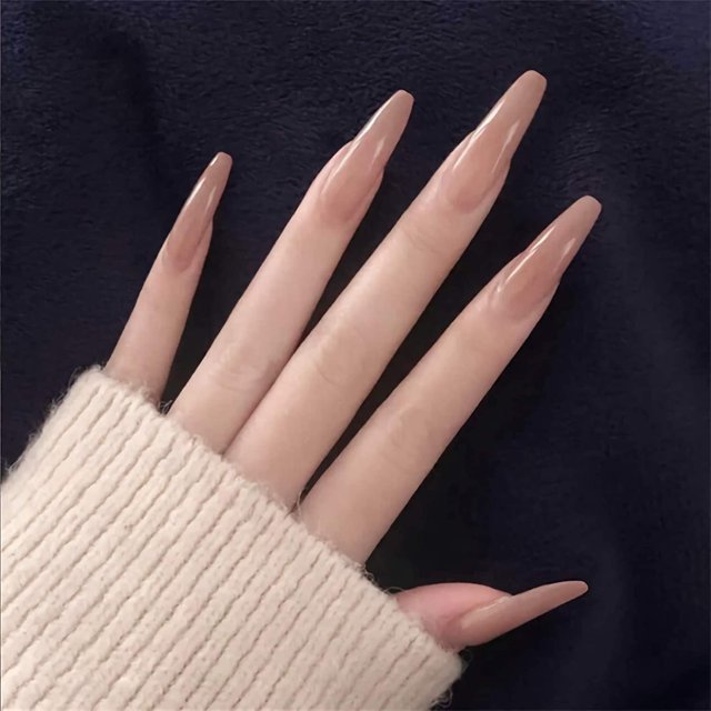 24 piezas de uñas postizas extralargas, uñas postizas de color puro, uñas acrílicas artificiales brillantes para mujeres y niñas (rosa nude). Nota: sin pegamento.