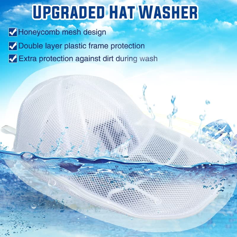2-Pack Hat Washer Cage for Washing Machine - Baseball Cap Cleaning Protector with Mesh Bags, Hat Shaper & Portable Washer for Apartments