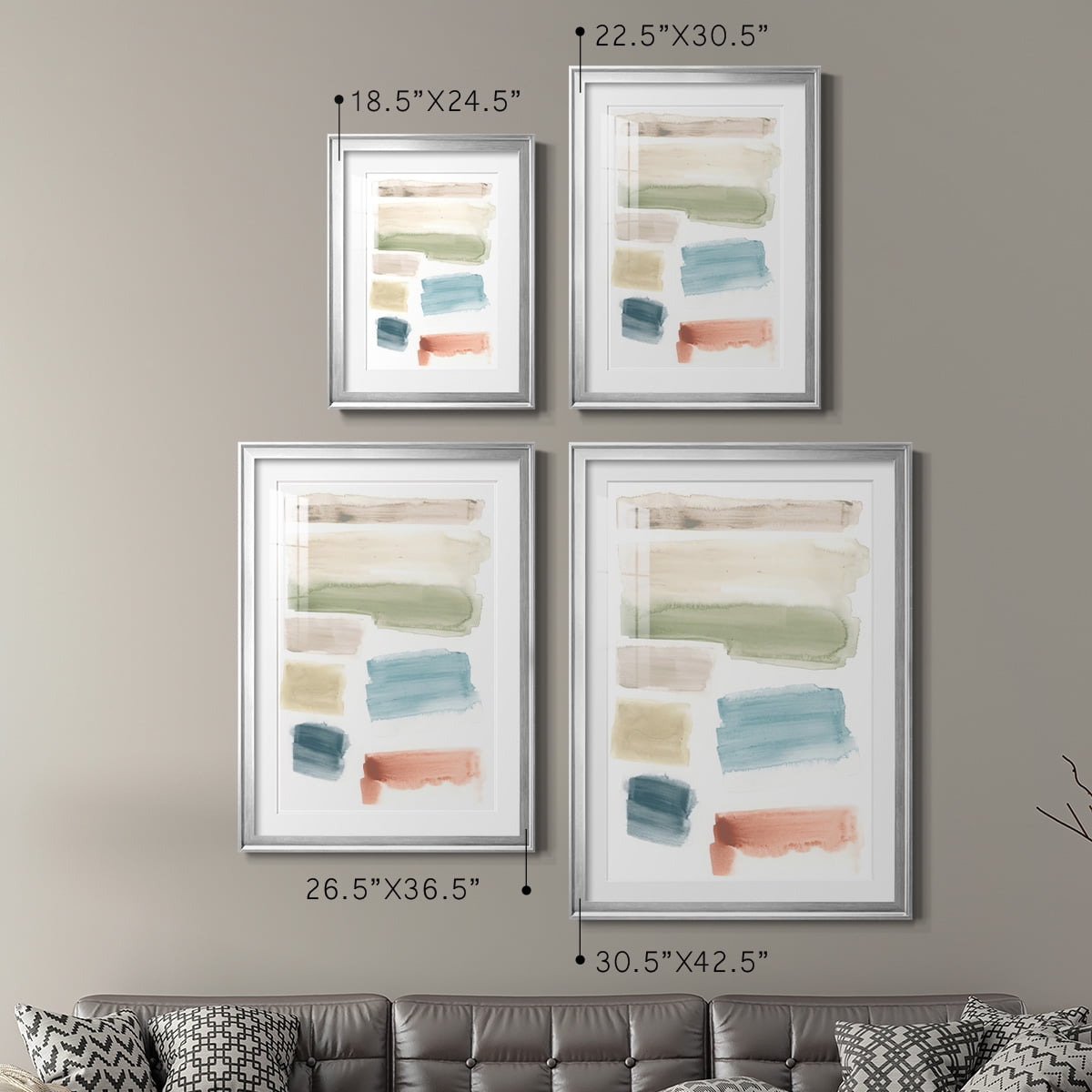 Wexford Home Watercolor Swatches I Premium Framed Print, 30.5" x 42.5" - Ready to Hang, Silver (Set of 2)