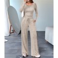 thumbnail image 4 of Women'S 2 Piece Matching Lounge Sets Fall Outfits Henley Neck Sweater Top Wide Leg Pants Sweat Suits M, 4 of 9