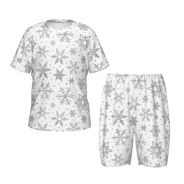 Balery Snowflake Minimalist Conjunto de Pijama Infantil de Manga Corta con Estampado – Ropa de Dormir de Algodón Suave-4X-Large