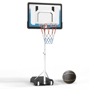 Pool Basketball Hoop, Height Adjustable 3.9" to 6.9", Blue PE Frame, Water Base, Includes Air Pump, 8-Inch Rubber Ball, Indoor & Outdoor Use
