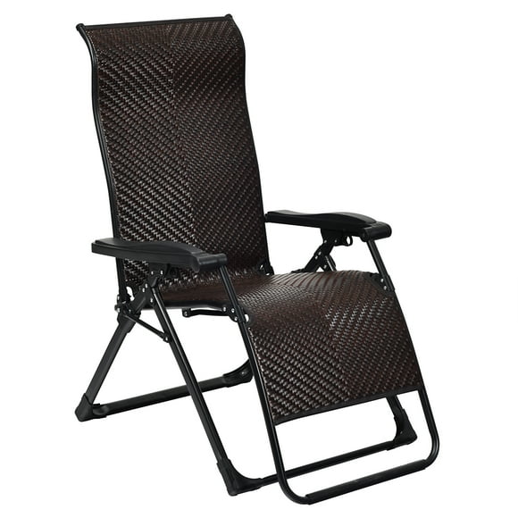 Topbuy Patio Rattan Wicker Recliner Chair Zero Gravity Folding Chaise Lounger