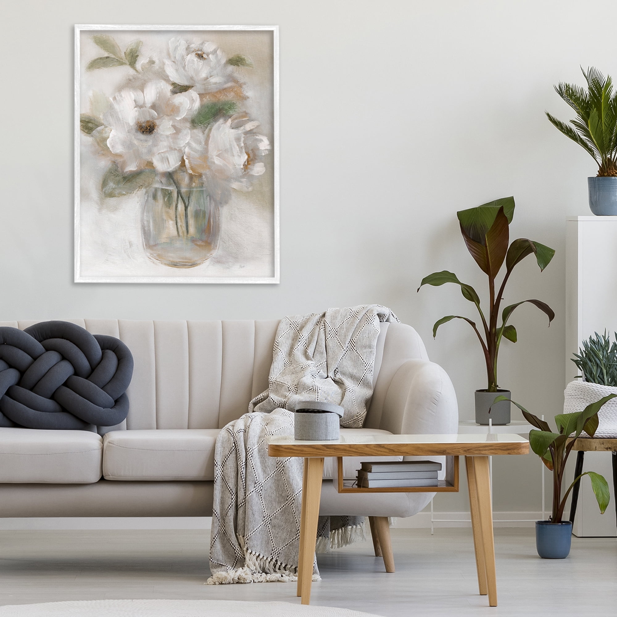 Stupell Industries Brushed Neutrals Bouquet White Framed Giclee Art, design by Nan