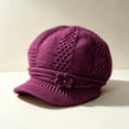 thumbnail image 2 of Lumtrix Women Knit Newsboy Hat with Crochet Flower Winter Warm Beanie Cap with Brim Vintage Slouchy Cabbie Hat for Fall Winter Purple One Size, 2 of 5