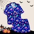 thumbnail image 5 of Halloween Pajamas 2 Piece Pjs Set Pumpkin Ghost Print Short Sleeve Button Down Halloween Pjs Women Blue L, 5 of 5
