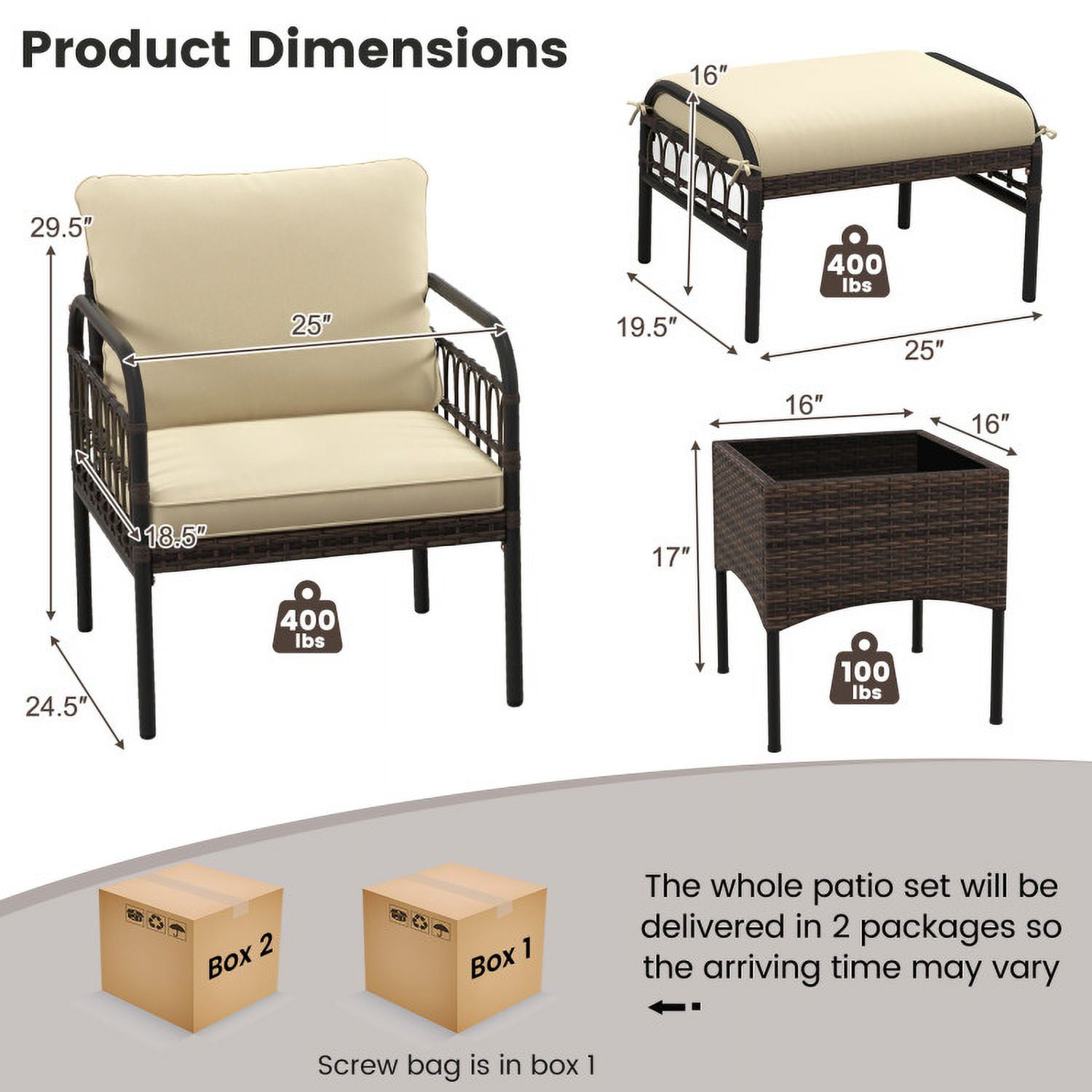 Aimee Lii 5-Piece Wicker Conversation Set with Cushions, Outdoor Patio Furniture, Beige Aimee Lii 5-Piece Wicker Conversation Set with Cushions, Outdoor Patio Furniture, Beige