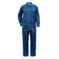 thumbnail image 2 of XUNKUSGA Denim 2 Piece Outfits for Men Vintage Solid Color Long Sleeve Button Up Denim Jacket and Cargo Jeans Mens Suits 2 Piece Electrician Construction Labor Safety Suit Blue S, 2 of 7
