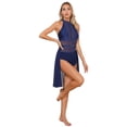 thumbnail image 2 of RUNQHUI Women's Lyrical Dance Costume Ruched Modern Contemporary Dance Dress Leotard for Gymnastic Navy Blue M, 2 of 7