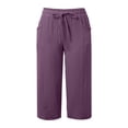 thumbnail image 4 of ADSSDQ Yoga Capris with Pocket for Women Wide Leg Pants Casual Loose Comfy Trendy Elastic Waist Cropped Trouser Purple XL, 4 of 9