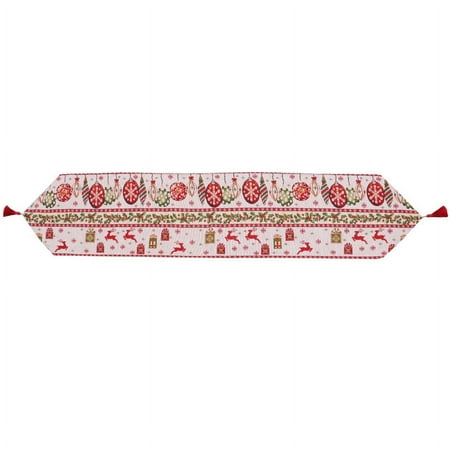 

AOKID Christmas Tablecloth Christmas Theme Table Runner Knitted Tassel Design Cartoon Increase Atmosphere Heat Insulated Tablecloth for Party