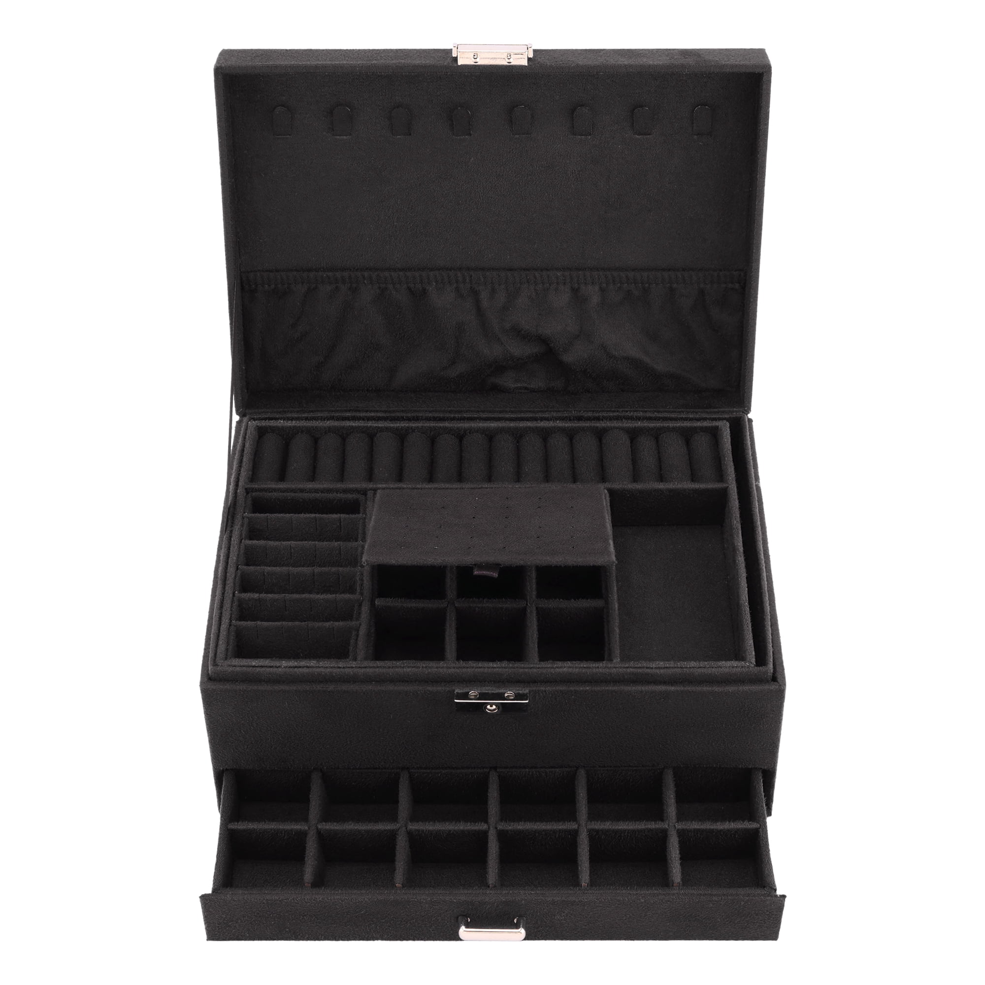 Unique Bargains 3 Layers Jewelry Box Organizer with Drawer Removable Tray Black