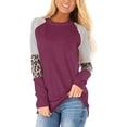 thumbnail image 1 of Túnica de bloque de color con estampado de leopardo de manga larga para mujer, camisas a rayas con cuello redondo, blusas informales, Tops Fokelyi WMZY-695-22, 1 of 1