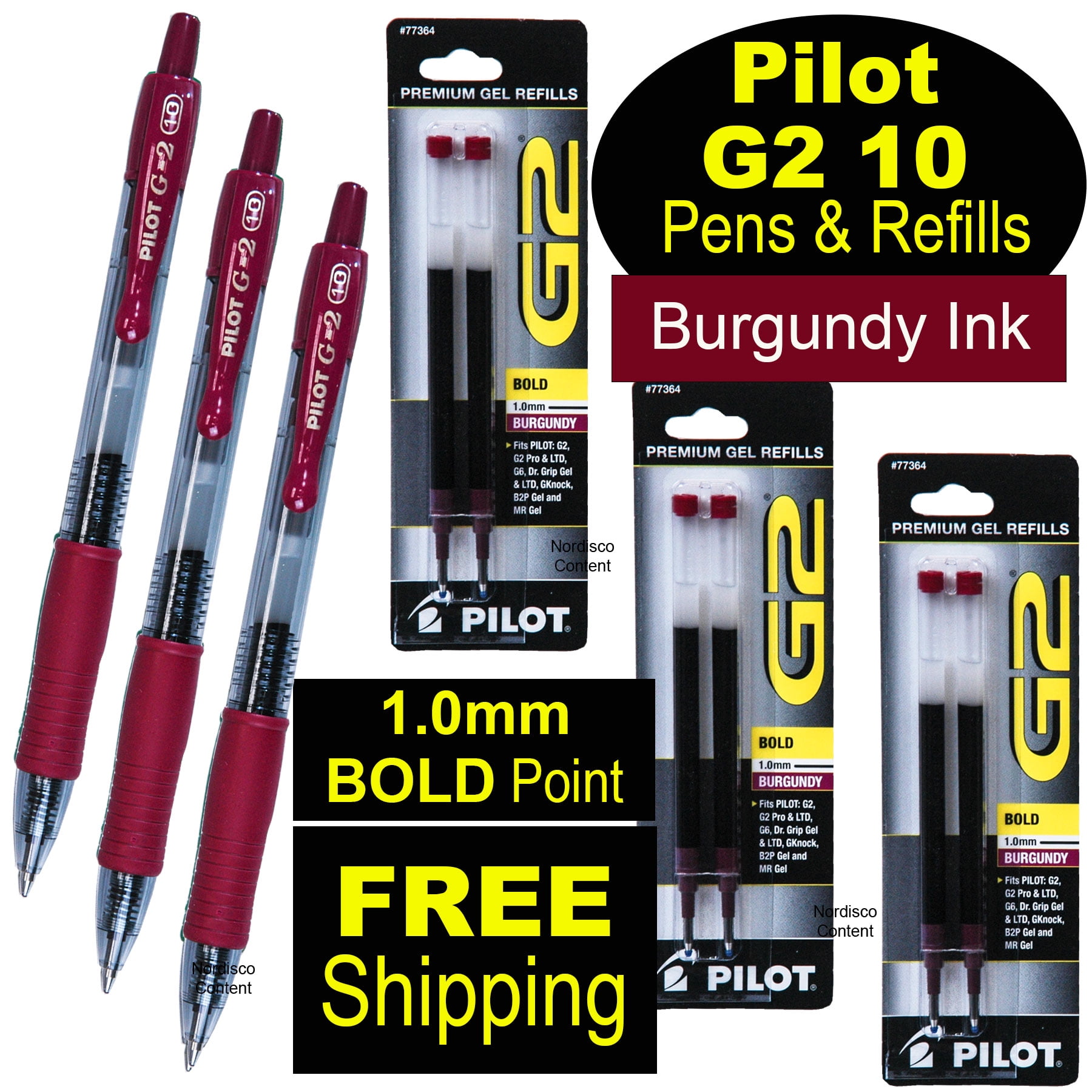 Pilot G2 10 Burgundy 1.0mm BOLD Point Burgundy Gel Ink Rollerball Pens