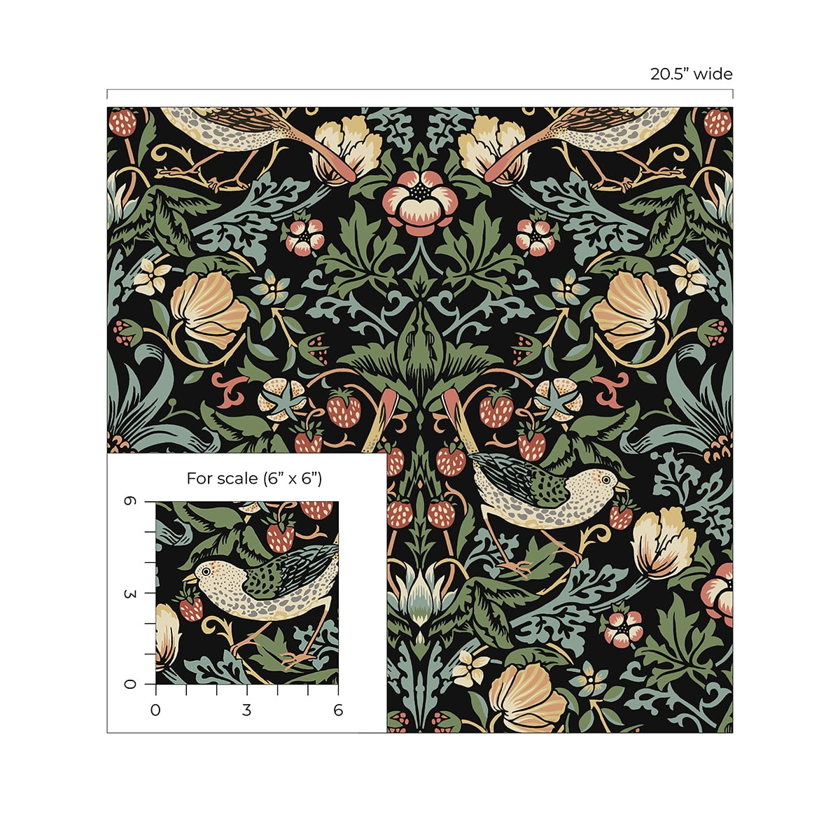 Seabrook Designs  Fragaria Garden Prepasted Wallpaper 20.5 in. W x 33 ft. L - Ebony