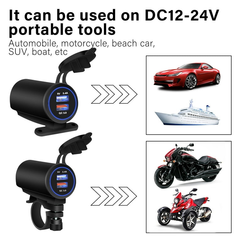 Protoiya Motorcycle USB Charger 12 24V Dual Port USB Charger with