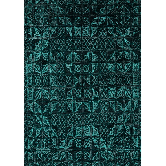Ahgly Company Machine Washable Indoor Rectangle Abstract Turquoise Blue Modern Area Rugs, 8' x 10'