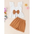 thumbnail image 3 of Nygoyerh Toddler Baby Girls Casual Shorts Sets Ruffle Sleeve Hollow Eyelet Embroidery Bow Camisole Tops with Shorts 6M 12M 18M 24M 3T 4T Kids Cute Summer 2Pcs Outfits, 3 of 8