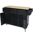 thumbnail image 3 of DEALTOPS Has Wheels Kitchen Island Cart with Storage Cabinets, Rubber Wood Black, 53.10 in, 3 of 12