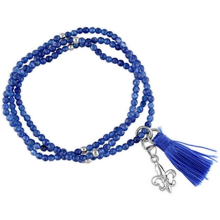 Tangelo Blue Jade and Blue Tassel Sterling Silver Endless Fleur-De-Lis Charm Bracelet, 20
