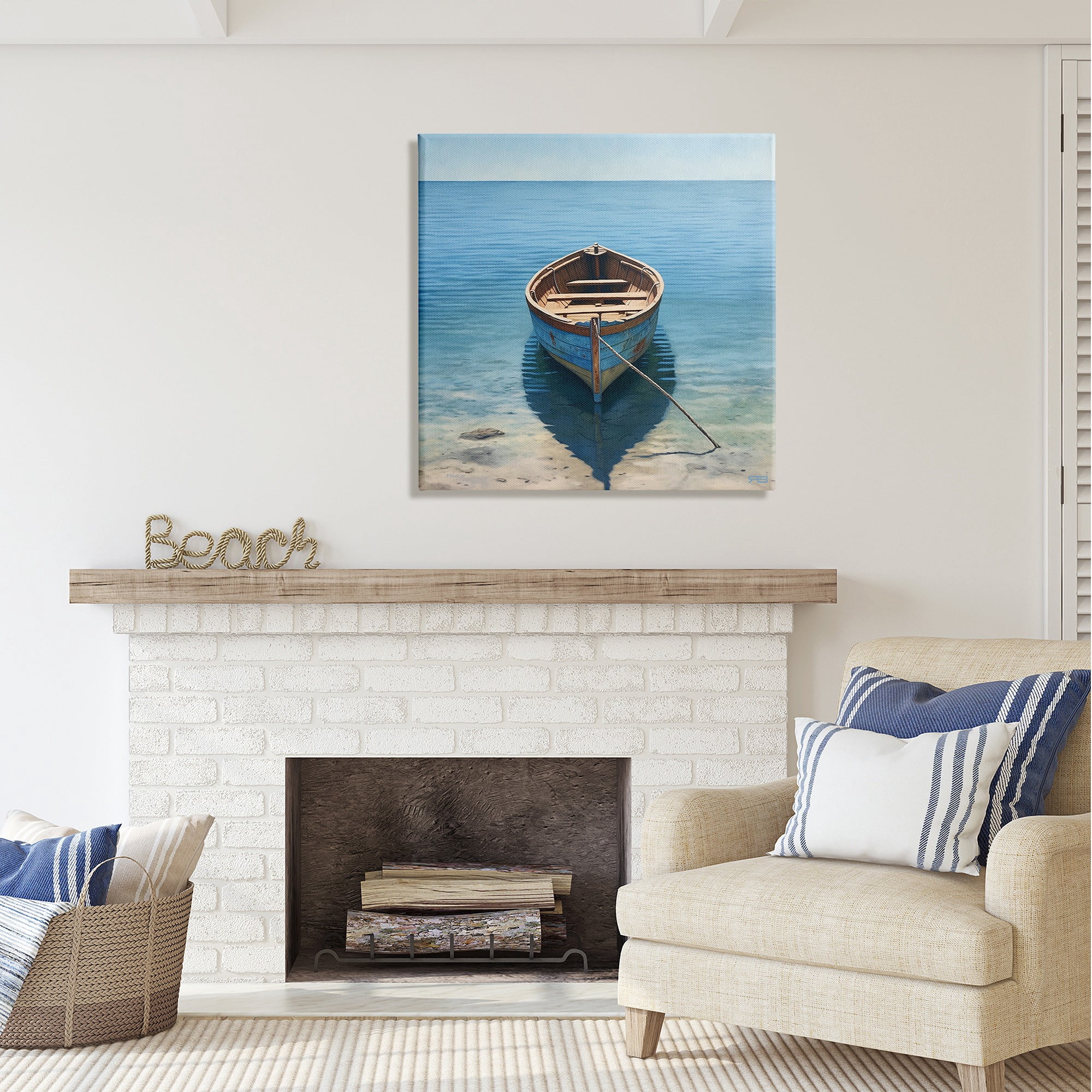 Stupell Industries Rowboat on Calm Shore Transportation Painting Gallery Wrapped Canvas Art Print Wall Art, 30 x 30